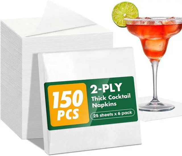 Main image of 150 Count Disposable White Cocktail Beverage Napkins for Party Bar