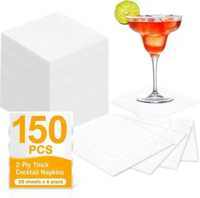Alt view image 2 of 7 - 150 Count Disposable White Cocktail Beverage Napkins for Party Bar