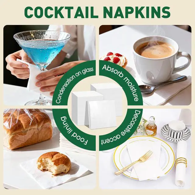 Alt view image 7 of 7 - 150 Count Disposable White Cocktail Beverage Napkins for Party Bar