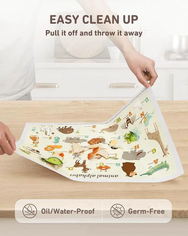 Alt view image 5 of 7 - Disposable Placemats for Baby, 60 Pack Sticky Toddler Placemat for Restaurants, Dining Table, Party, Travel, 12" x 18" with 3 Designs
