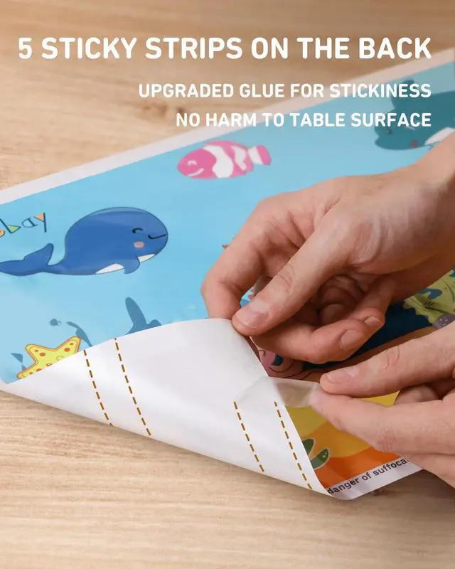 Alt view image 4 of 7 - Disposable Placemats for Baby, 60 Pack Sticky Toddler Placemat for Restaurants, Dining Table, Party, Travel, 12" x 18" with 3 Designs