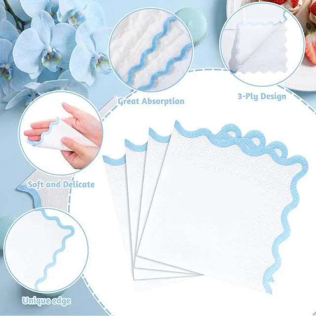 Alt view image 3 of 7 - Natnarr 80 Pcs Scalloped Cocktail Napkins, Light Blue, 5 x 5 Inch