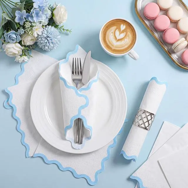 Alt view image 4 of 7 - Natnarr 80 Pcs Scalloped Cocktail Napkins, Light Blue, 5 x 5 Inch