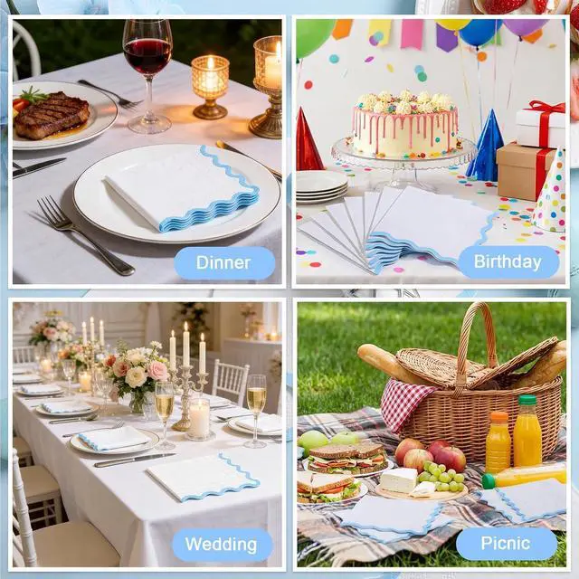Alt view image 7 of 7 - Natnarr 80 Pcs Scalloped Cocktail Napkins, Light Blue, 5 x 5 Inch