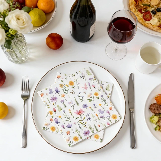 Alt view image 3 of 6 - Wildflower Napkins, 100Pcs Floral Paper Napkins Disposable, 6.5x6.5 Inches Colorful Flower Butterfly Cocktail Napkin For Easter Spring Summer Picnic Wedding Baby Shower Birthday Tea Party Decorations