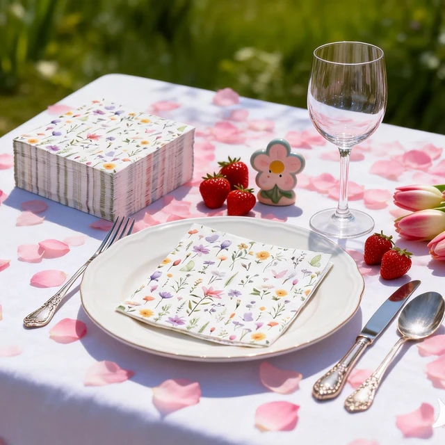 Alt view image 5 of 6 - Wildflower Napkins, 100Pcs Floral Paper Napkins Disposable, 6.5x6.5 Inches Colorful Flower Butterfly Cocktail Napkin For Easter Spring Summer Picnic Wedding Baby Shower Birthday Tea Party Decorations