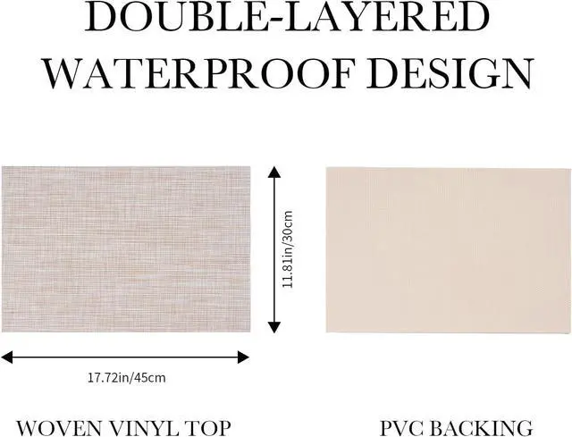 Alt view image 2 of 7 - Placemats Set of 6 Heat Resistant Washable Wipeable Placemat Woven Non-Slip Foldable Vinyl/Plastic Place Mats Indoor/Outdoor Mat Kitchen Dining Table Pad, Beige