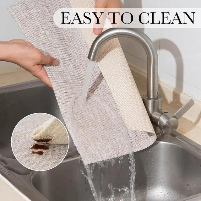 Alt view image 4 of 7 - Placemats Set of 6 Heat Resistant Washable Wipeable Placemat Woven Non-Slip Foldable Vinyl/Plastic Place Mats Indoor/Outdoor Mat Kitchen Dining Table Pad, Beige