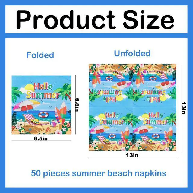 Alt view image 3 of 6 - 50 PCS Summer Beach Party Paper Napkins, Beach themed Disposable Napkins, Beach Birthday Party Decorations, Summer themed Party Napkins