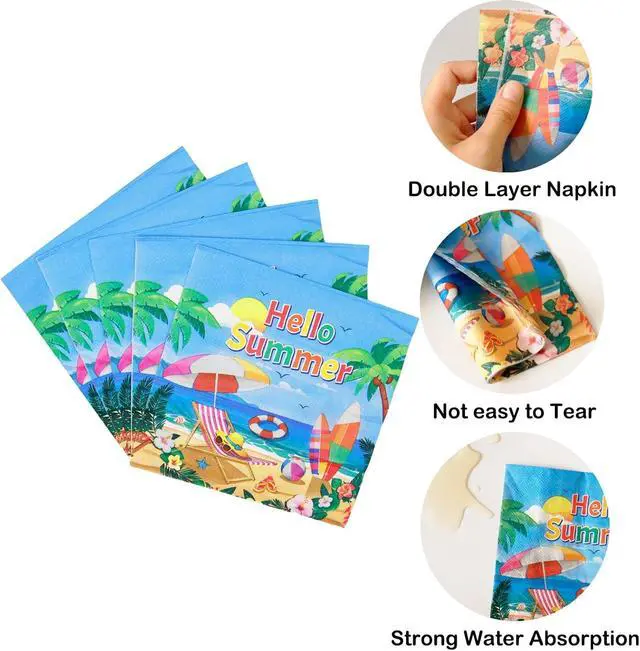 Alt view image 4 of 6 - 50 PCS Summer Beach Party Paper Napkins, Beach themed Disposable Napkins, Beach Birthday Party Decorations, Summer themed Party Napkins