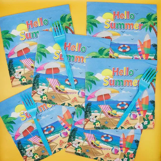 Alt view image 2 of 6 - 50 PCS Summer Beach Party Paper Napkins, Beach themed Disposable Napkins, Beach Birthday Party Decorations, Summer themed Party Napkins