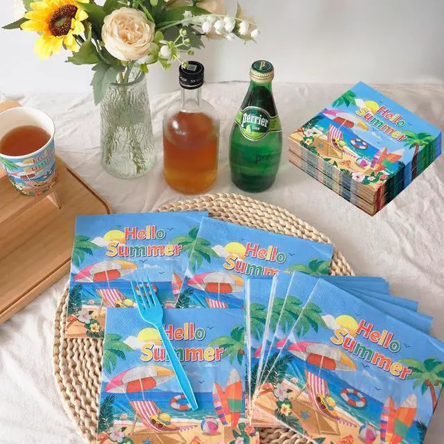 Alt view image 6 of 6 - 50 PCS Summer Beach Party Paper Napkins, Beach themed Disposable Napkins, Beach Birthday Party Decorations, Summer themed Party Napkins