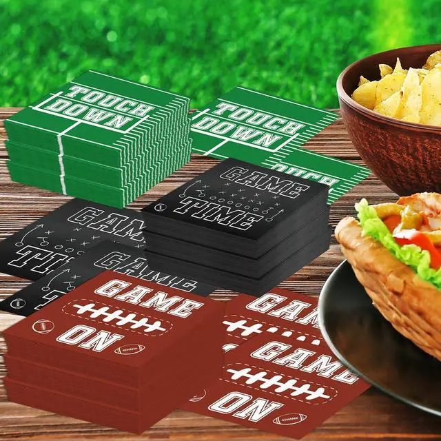 Alt view image 2 of 7 - 120pcs Football Party Napkins Supplies Disposable Football Birthday Paper Napkins Set Decorations for Sport Events Football Frenzy Game Time Tailgate Party Favors, 3 Design