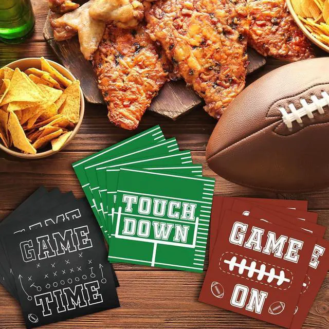 Alt view image 5 of 7 - 120pcs Football Party Napkins Supplies Disposable Football Birthday Paper Napkins Set Decorations for Sport Events Football Frenzy Game Time Tailgate Party Favors, 3 Design
