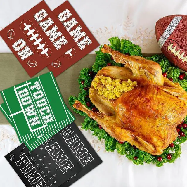 Alt view image 7 of 7 - 120pcs Football Party Napkins Supplies Disposable Football Birthday Paper Napkins Set Decorations for Sport Events Football Frenzy Game Time Tailgate Party Favors, 3 Design