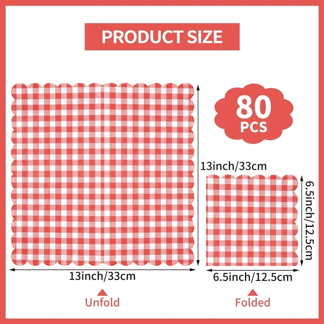 Alt view image 2 of 7 - 80 Pcs Red Gingham Napkins 6.5 In Red and White Paper Napkins