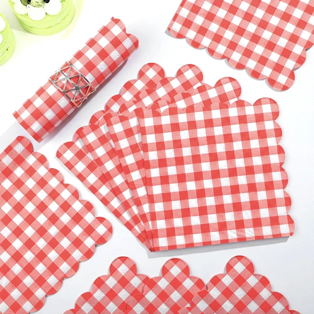 Alt view image 3 of 7 - 80 Pcs Red Gingham Napkins 6.5 In Red and White Paper Napkins