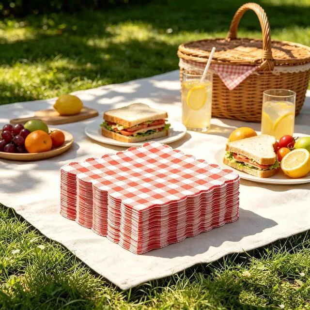 Alt view image 5 of 7 - 80 Pcs Red Gingham Napkins 6.5 In Red and White Paper Napkins