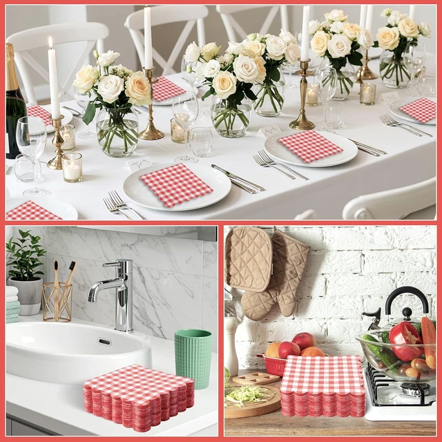 Alt view image 7 of 7 - 80 Pcs Red Gingham Napkins 6.5 In Red and White Paper Napkins