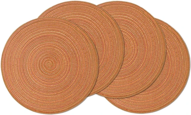 Alt view image 2 of 7 - Orange Cotton Polyester Braided Placemats Set of 4, 14 Inch Washable Non-Slip Woven Round Table Mats for Party Kitchen Dining Decor