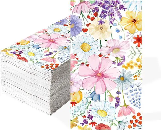 Main image of 100 Pcs Spring Floral Paper Napkins 3 Ply Watercolor Daisy Disposable Absorbent Hand Towel Vintage Colorful Flower Dinner Decorative Guest Napkin for Birthday Wedding Bridal Shower Tea Party Supplies