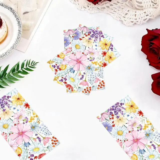 Alt view image 2 of 6 - 100 Pcs Spring Floral Paper Napkins 3 Ply Watercolor Daisy Disposable Absorbent Hand Towel Vintage Colorful Flower Dinner Decorative Guest Napkin for Birthday Wedding Bridal Shower Tea Party Supplies