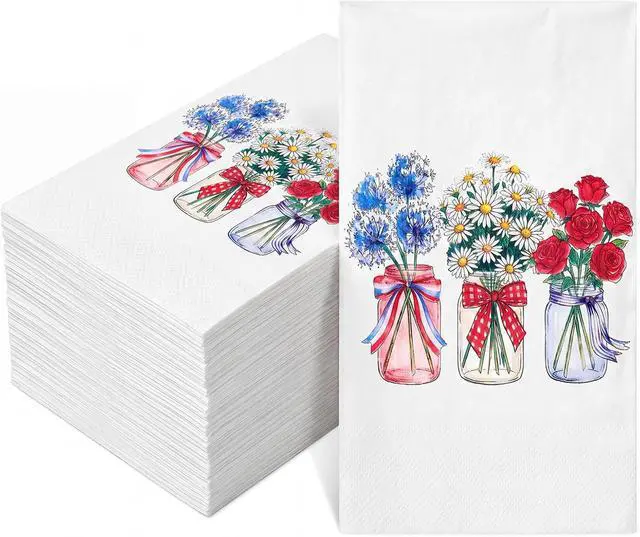 Main image of 50 Pcs 4th of July Napkins Rustic American Floral Cocktail Disposable Napkins Patriotic 250 Year Anniversary Birthday Hand Towels for Independence Day Memorial Day Party Supplies