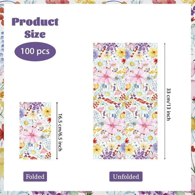 Alt view image 4 of 6 - 100 Pcs Spring Floral Paper Napkins 3 Ply Watercolor Daisy Disposable Absorbent Hand Towel Vintage Colorful Flower Dinner Decorative Guest Napkin for Birthday Wedding Bridal Shower Tea Party Supplies