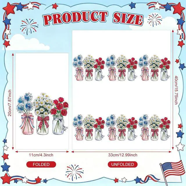Alt view image 2 of 7 - 50 Pcs 4th of July Napkins Rustic American Floral Cocktail Disposable Napkins Patriotic 250 Year Anniversary Birthday Hand Towels for Independence Day Memorial Day Party Supplies