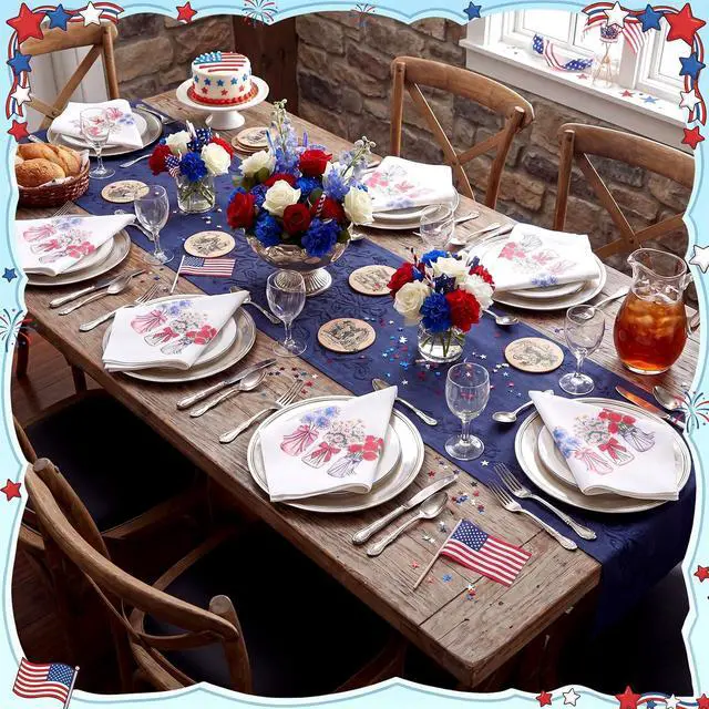 Alt view image 7 of 7 - 50 Pcs 4th of July Napkins Rustic American Floral Cocktail Disposable Napkins Patriotic 250 Year Anniversary Birthday Hand Towels for Independence Day Memorial Day Party Supplies