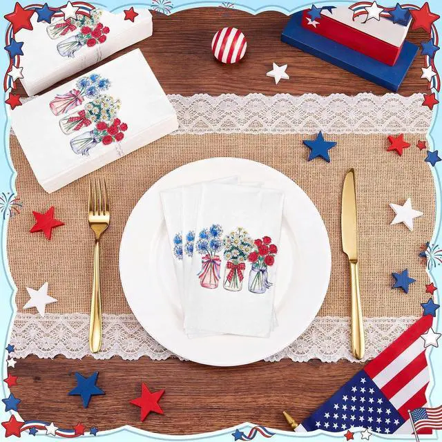 Alt view image 6 of 7 - 50 Pcs 4th of July Napkins Rustic American Floral Cocktail Disposable Napkins Patriotic 250 Year Anniversary Birthday Hand Towels for Independence Day Memorial Day Party Supplies