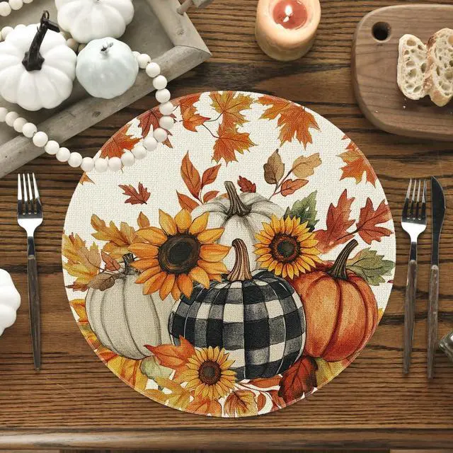 Alt view image 2 of 6 - Pumpkins Sunflowers Round Fall Placemats Set of 4-14 Inch