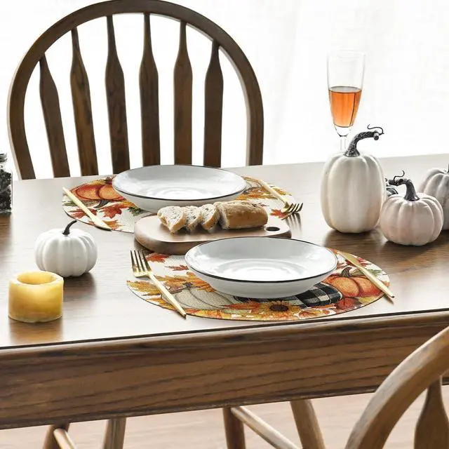 Alt view image 4 of 6 - Pumpkins Sunflowers Round Fall Placemats Set of 4-14 Inch