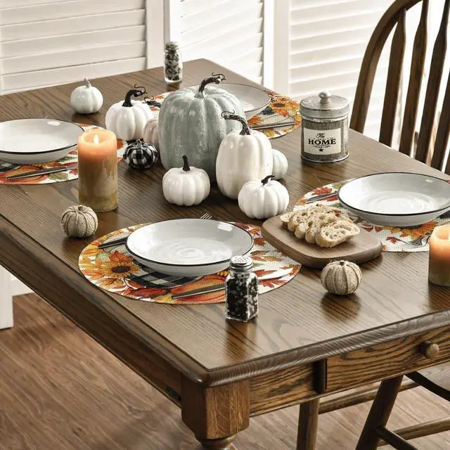 Alt view image 5 of 6 - Pumpkins Sunflowers Round Fall Placemats Set of 4-14 Inch