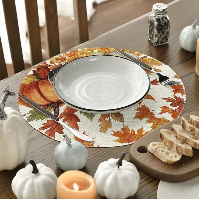 Alt view image 3 of 6 - Pumpkins Sunflowers Round Fall Placemats Set of 4-14 Inch