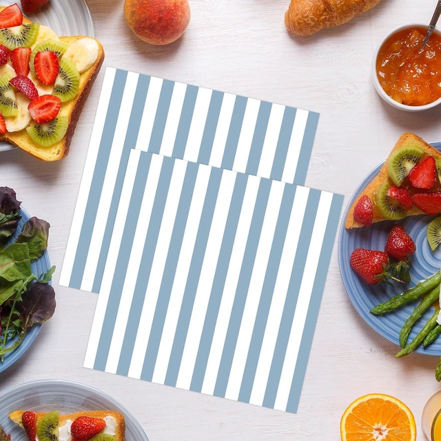 Alt view image 5 of 7 - 50PCS Blue and White Striped Paper Napkins, Light Blue Dinner Napkin Disposable Beverage Dessert Luncheon Napkins for Birthday Bridal & Baby Shower Wedding Party Supplies (Blue)