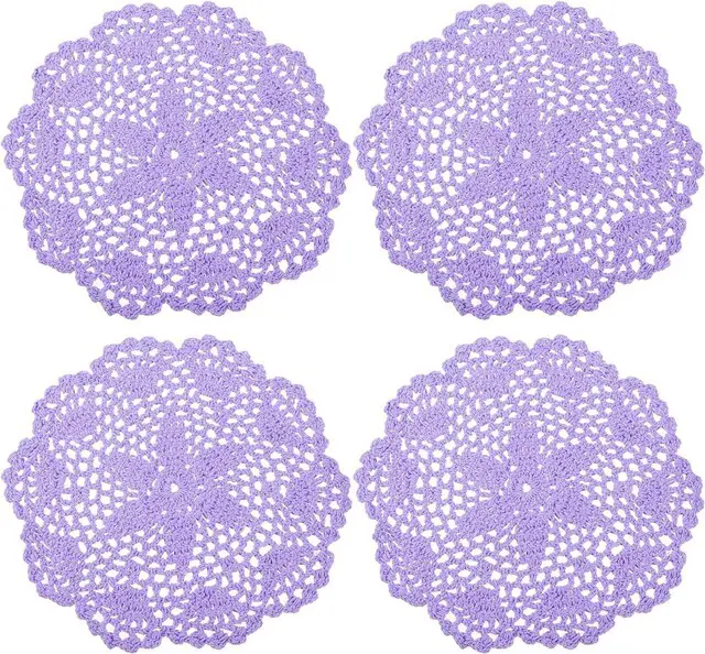 Main image of Crochet Doilies Round Lace Placemats 8" Light Purple 4Pcs