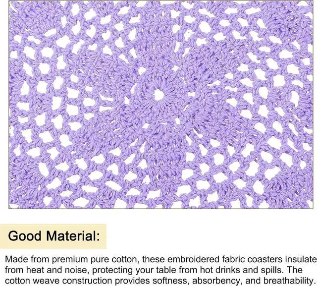 Alt view image 4 of 5 - Crochet Doilies Round Lace Placemats 8" Light Purple 4Pcs