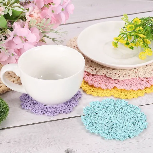 Alt view image 5 of 5 - Crochet Doilies Round Lace Placemats 8" Light Purple 4Pcs