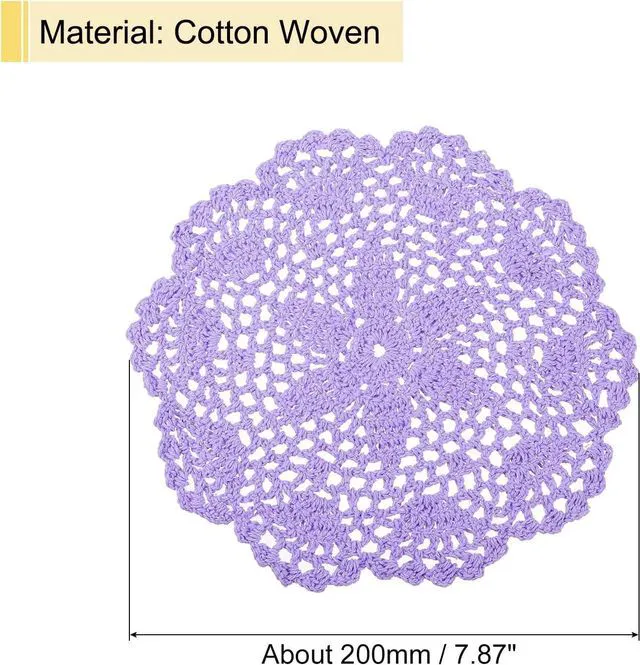Alt view image 2 of 5 - Crochet Doilies Round Lace Placemats 8" Light Purple 4Pcs
