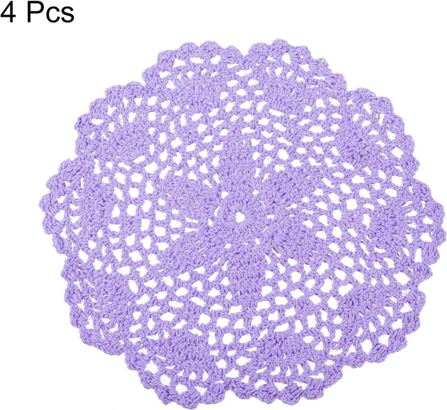 Alt view image 3 of 5 - Crochet Doilies Round Lace Placemats 8" Light Purple 4Pcs
