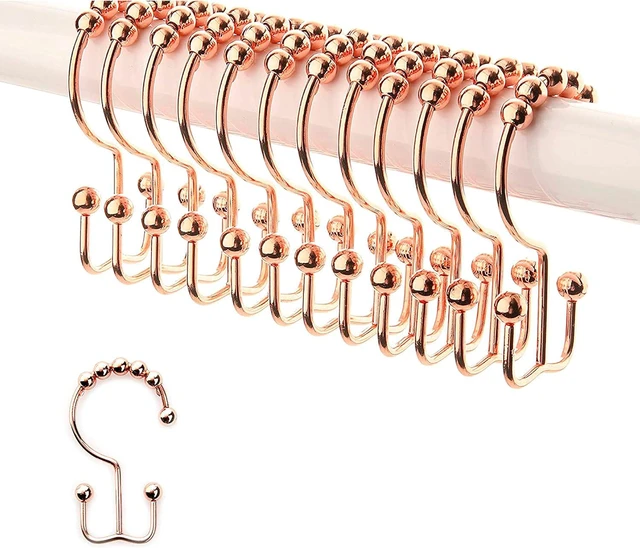 Main image of Set of 12 Decorative Copper Hooks, Glides Effortlessly on Bathroom Shower Rods, Double Dual Sided Hooks, Premium Rust-Resistant Stainless Steel Metal, 2lbDepot Copper Shower Curtain Hooks Rings
