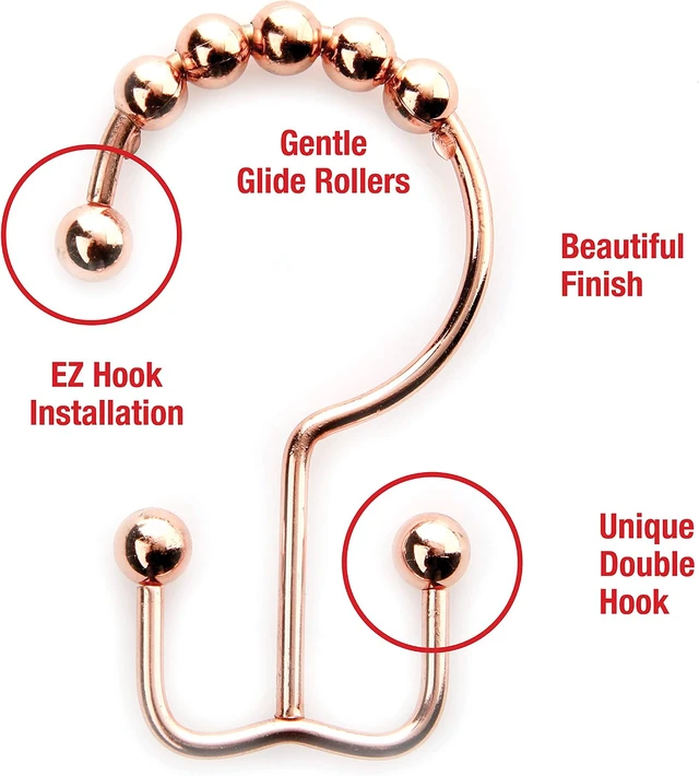 Alt view image 3 of 7 - Set of 12 Decorative Copper Hooks, Glides Effortlessly on Bathroom Shower Rods, Double Dual Sided Hooks, Premium Rust-Resistant Stainless Steel Metal, 2lbDepot Copper Shower Curtain Hooks Rings