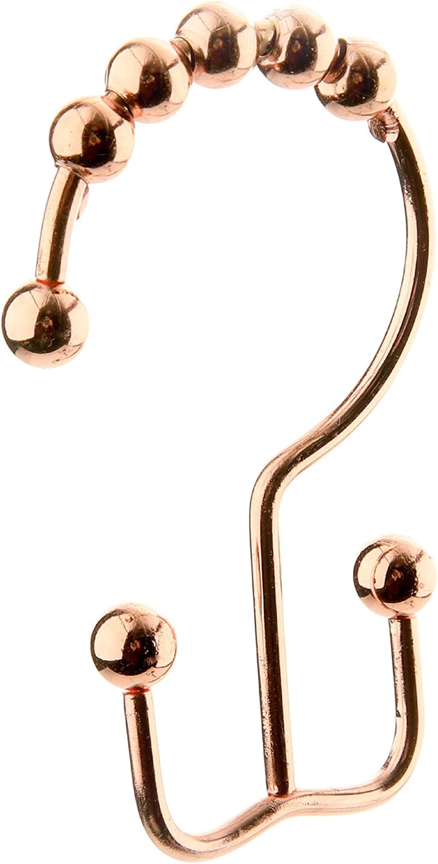 Alt view image 5 of 7 - Set of 12 Decorative Copper Hooks, Glides Effortlessly on Bathroom Shower Rods, Double Dual Sided Hooks, Premium Rust-Resistant Stainless Steel Metal, 2lbDepot Copper Shower Curtain Hooks Rings