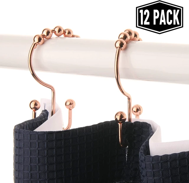 Alt view image 4 of 7 - Set of 12 Decorative Copper Hooks, Glides Effortlessly on Bathroom Shower Rods, Double Dual Sided Hooks, Premium Rust-Resistant Stainless Steel Metal, 2lbDepot Copper Shower Curtain Hooks Rings