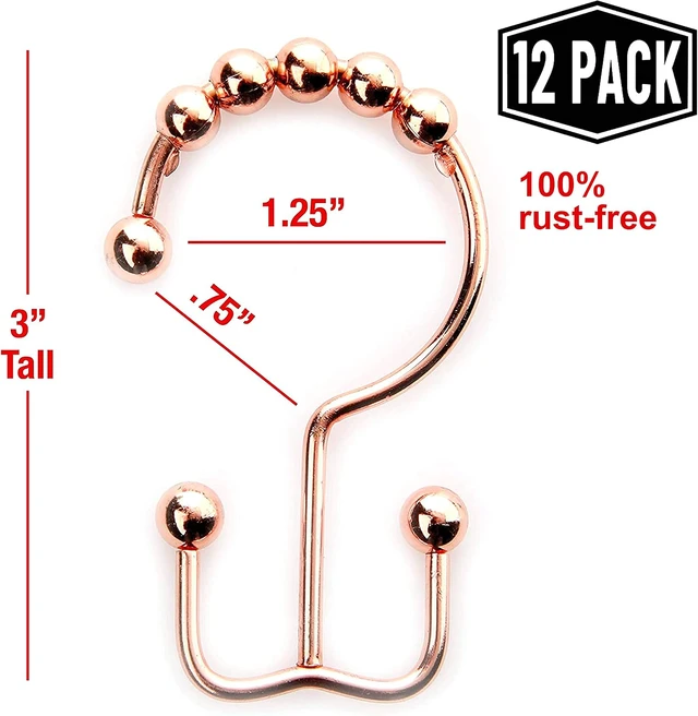 Alt view image 2 of 7 - Set of 12 Decorative Copper Hooks, Glides Effortlessly on Bathroom Shower Rods, Double Dual Sided Hooks, Premium Rust-Resistant Stainless Steel Metal, 2lbDepot Copper Shower Curtain Hooks Rings