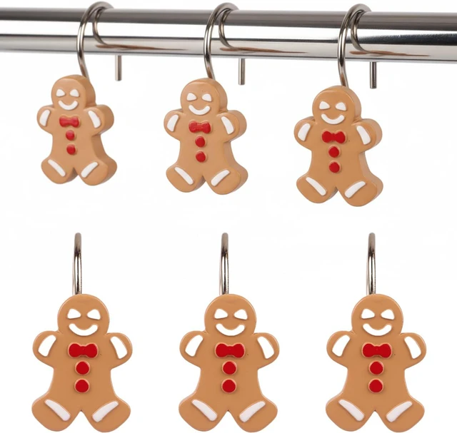 Main image of Metal Rustproof Shower Curtain Rings for Xmas Bathroom Décor, Cute Xmas Cookie Man Winter Holiday Decorative Bath Curtain Hooks, 12PCS Christmas Gingerbread Shower Curtain Hooks