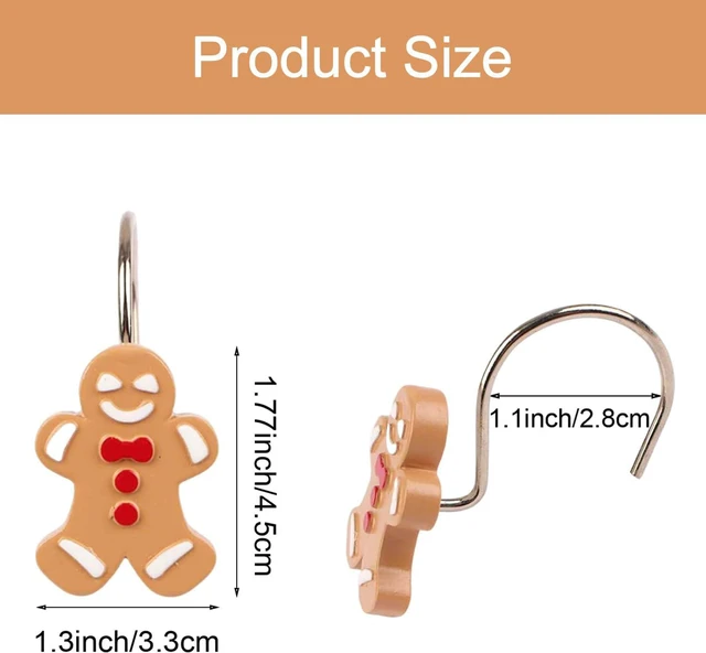 Alt view image 2 of 5 - Metal Rustproof Shower Curtain Rings for Xmas Bathroom Décor, Cute Xmas Cookie Man Winter Holiday Decorative Bath Curtain Hooks, 12PCS Christmas Gingerbread Shower Curtain Hooks