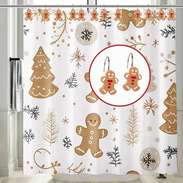 Alt view image 3 of 5 - Metal Rustproof Shower Curtain Rings for Xmas Bathroom Décor, Cute Xmas Cookie Man Winter Holiday Decorative Bath Curtain Hooks, 12PCS Christmas Gingerbread Shower Curtain Hooks