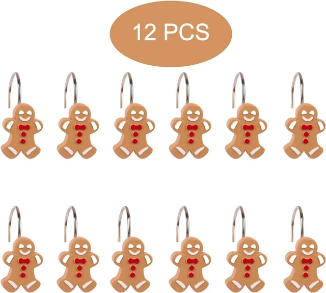 Alt view image 5 of 5 - Metal Rustproof Shower Curtain Rings for Xmas Bathroom Décor, Cute Xmas Cookie Man Winter Holiday Decorative Bath Curtain Hooks, 12PCS Christmas Gingerbread Shower Curtain Hooks